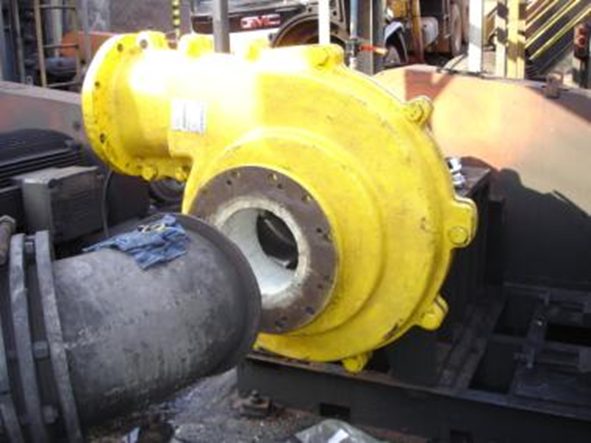 Slurry pump lined with wear-resistant ceramic, installed